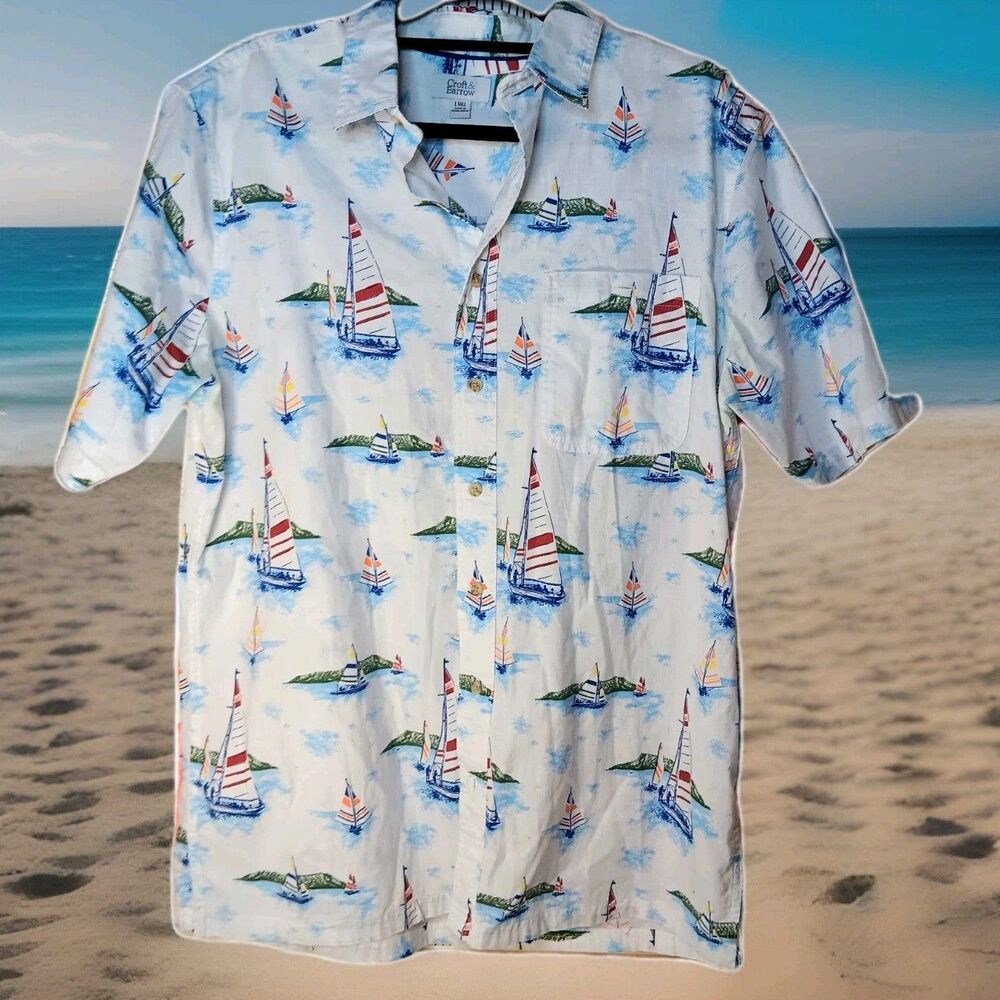 Croft & Barrow Big and Tall 100% Cotton Hawaiian Button Up Sailboat Shirt Sz L